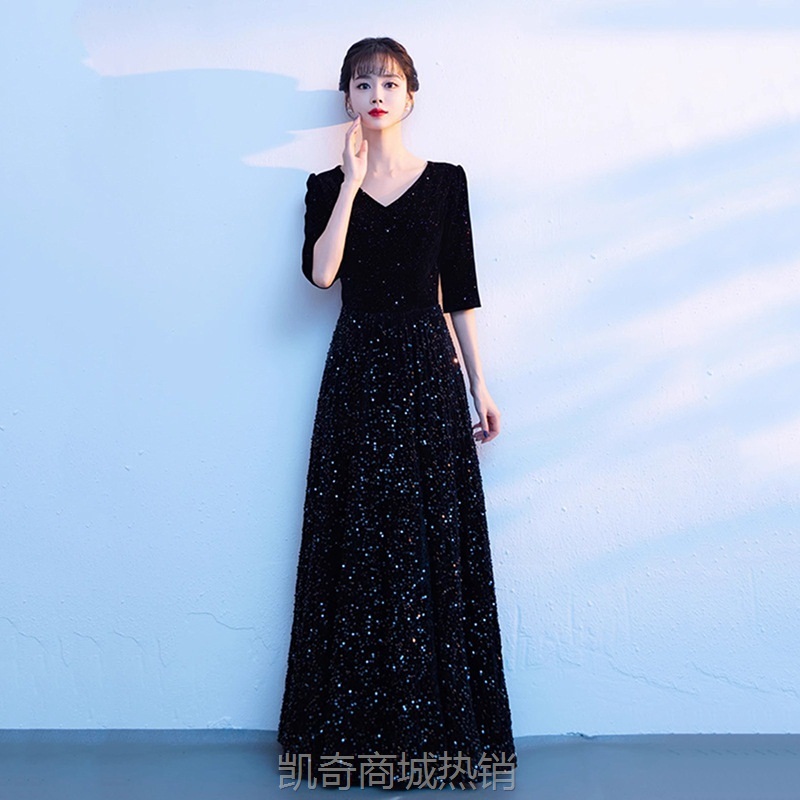 大合唱团演出服女长裙成人主持指挥晚礼服显瘦红歌朗诵比赛表演服