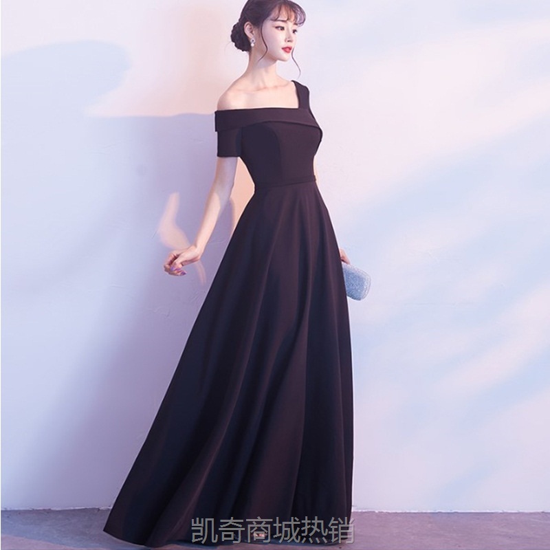 宴会黑色经典款晚礼服2024夏季公司年会长款显瘦名媛气质礼服裙女