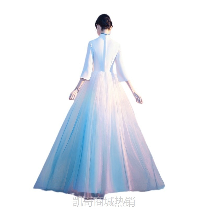 大合唱演出服女长裙中国风古筝演奏指挥服装学生艺考合唱团礼服裙