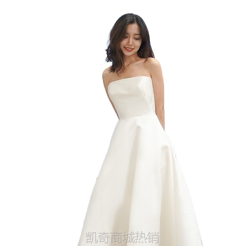 缎面婚纱简约2023秋冬新款韩版抹胸高腰显瘦梦幻公主户外旅拍婚纱