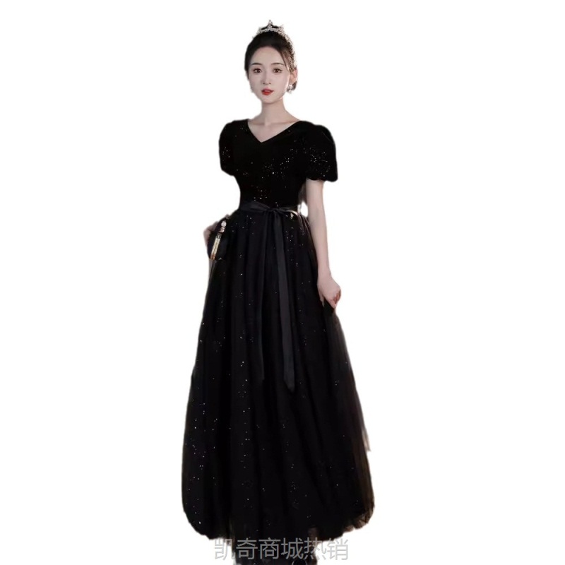 黑色晚礼服轻奢高级感大合唱团演出服女长裙成人表演服装冬季新款