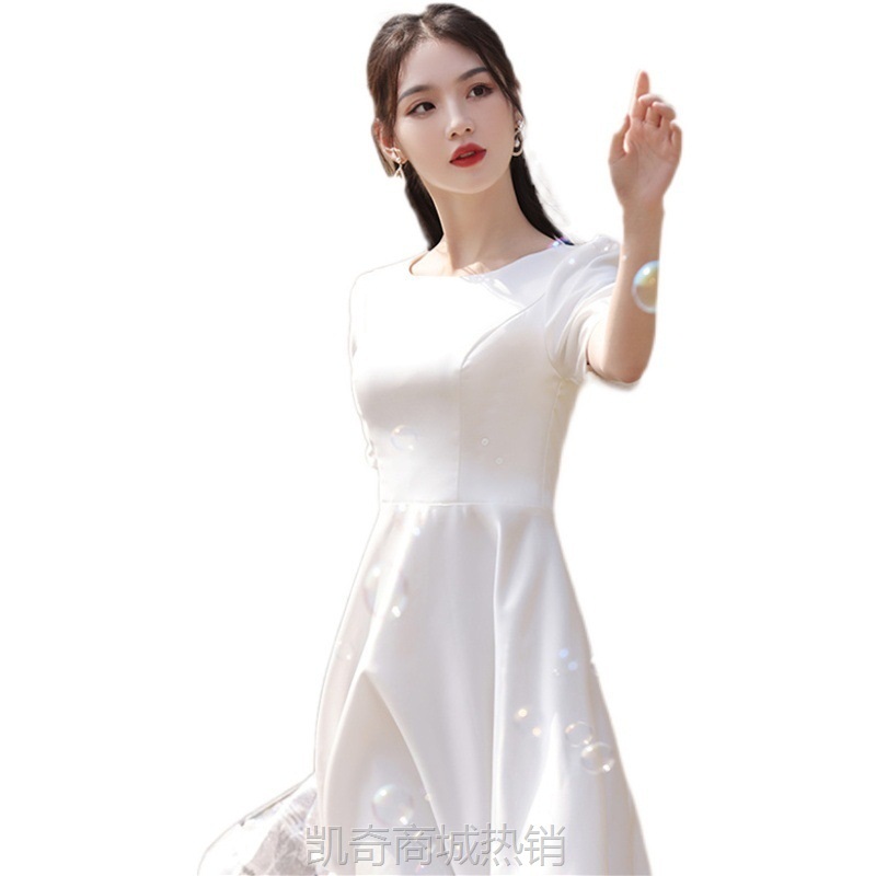 出门纱轻婚纱小礼服缎面法式简约小个子连衣裙日常领证登记小白裙