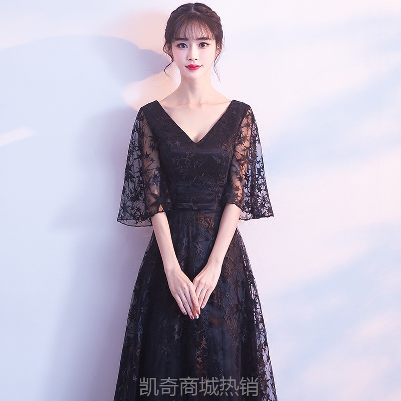 宴会晚礼服2024夏季新款黑色修身主持人女优雅性感显瘦长款连衣裙
