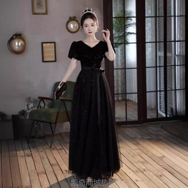 黑色晚礼服轻奢高级感大合唱团演出服女长裙成人表演服装冬季新款