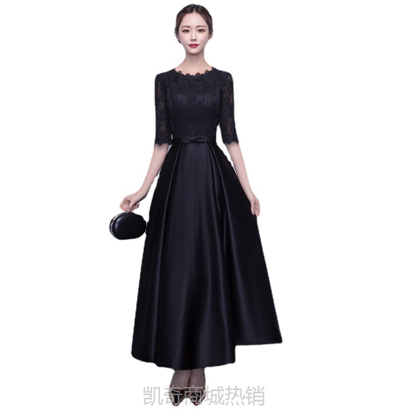 香槟色伴娘服2023新款长袖晚礼服大合唱演出服冬晚会连衣裙女