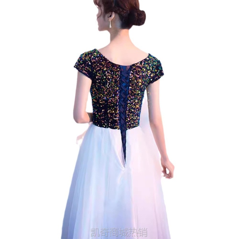 星空晚礼服女成人大合唱团演出服长裙舞台朗诵主持人独唱指挥服装