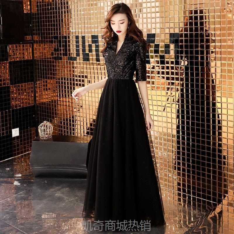 黑色小晚礼服裙女宴会名媛气质连衣裙显瘦平时可穿高端高贵主持人
