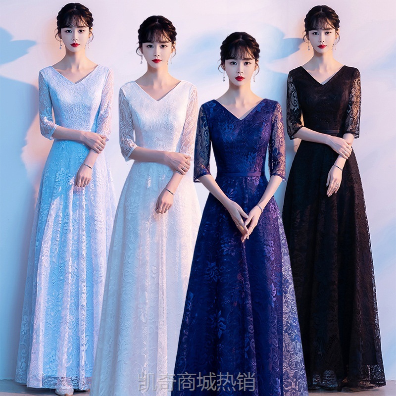 大合唱团演出服女长裙显瘦指挥主持人比赛晚礼服学生毕业表演服装