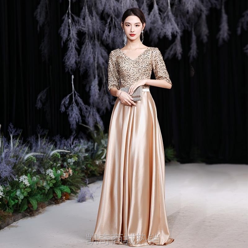 大合唱团亮片演出服2024春新款缎面毕业季演出指挥晚礼服厂家货源
