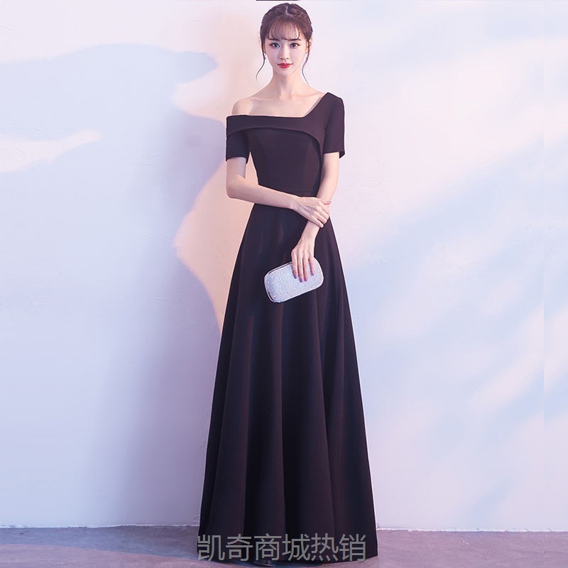 宴会黑色经典款晚礼服2024夏季公司年会长款显瘦名媛气质礼服裙女