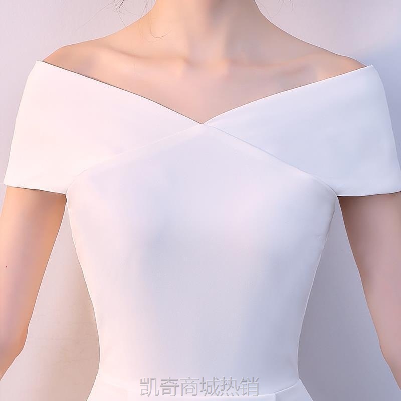 白色晚礼服女宴会气质名媛轻奢小众高端一字肩连衣裙演出2024订婚