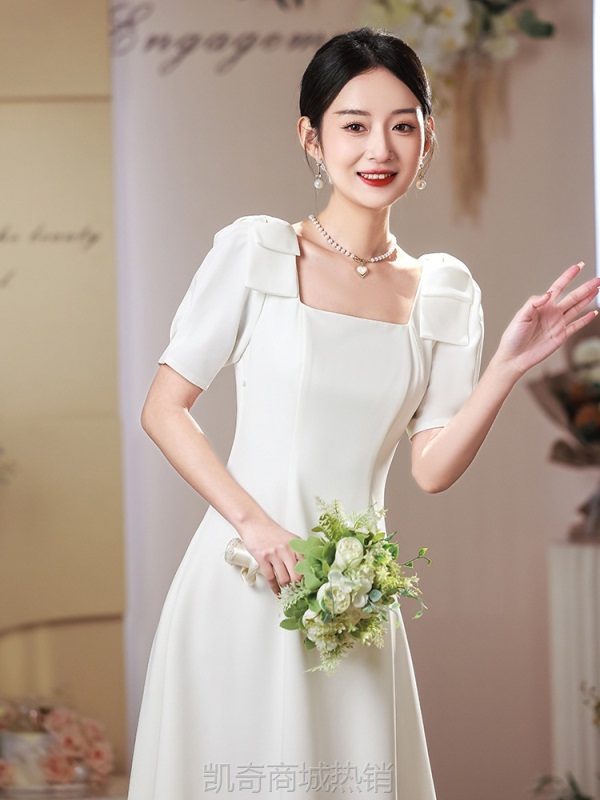 白色订婚小礼服平时日常可穿结婚领证登记小白裙森系轻婚纱小个子