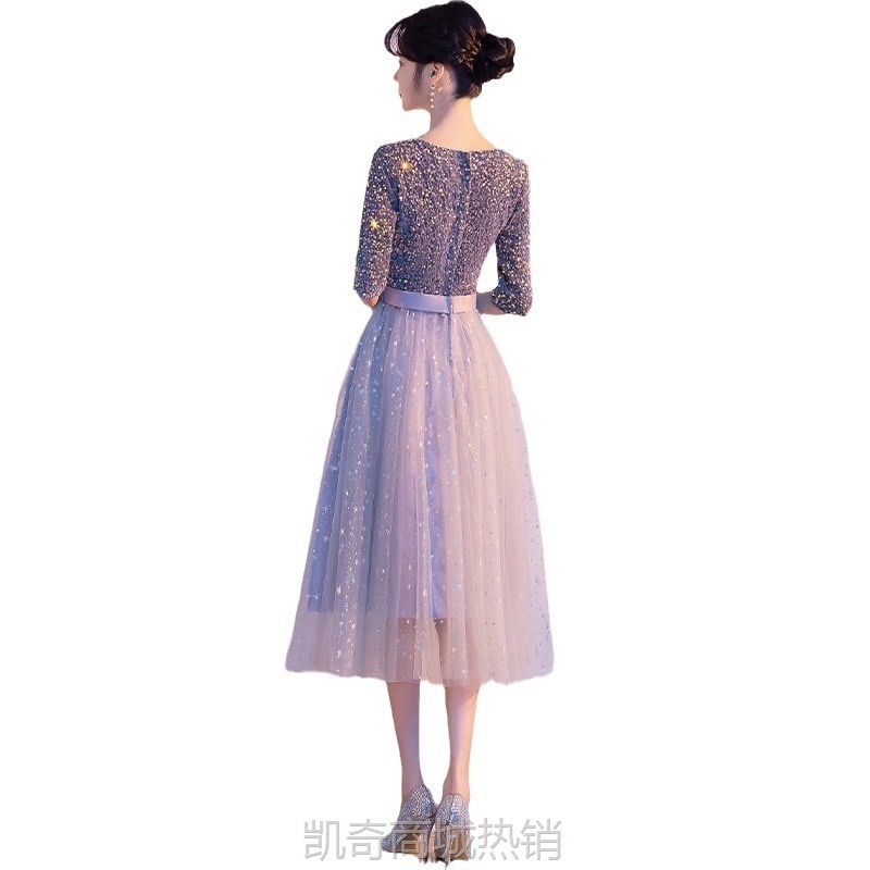 大合唱团演出服女成人显瘦红歌比赛主持人诗歌朗诵指挥星空晚礼服