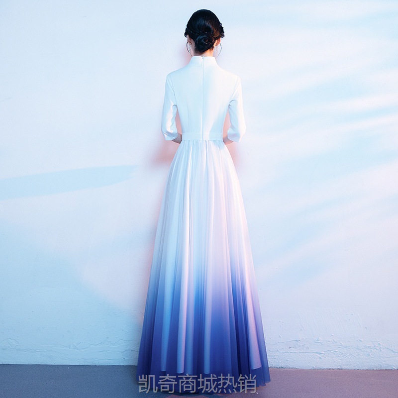 大合唱团演出服女长裙2024新款成人服装春山若水中国风比赛晚礼服
