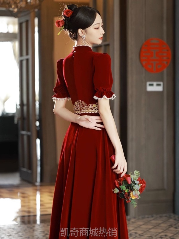 旗袍敬酒服新娘酒红色订婚礼服连衣裙中式回门便装结婚当天改良女