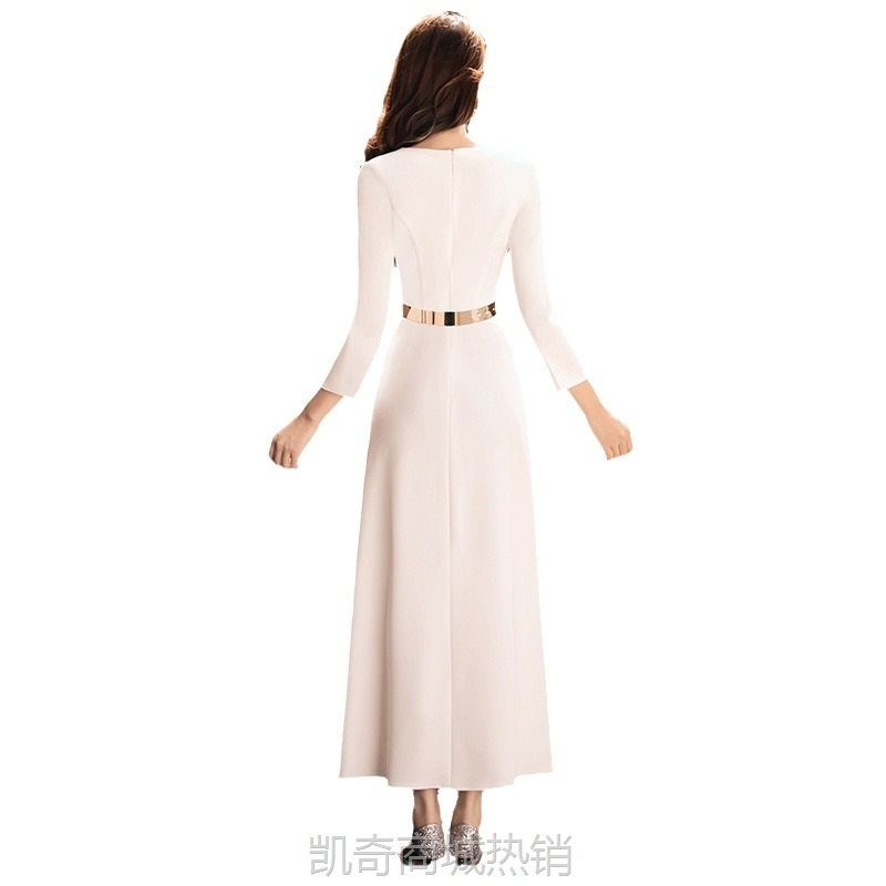 白色小晚礼服女2023新款夏季长袖名媛宴会气质连衣裙平时可穿年会