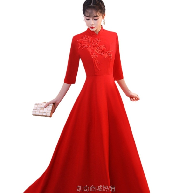 新款学生礼仪演出服迎宾小姐颁奖旗袍合唱表演服装中国风高端礼服