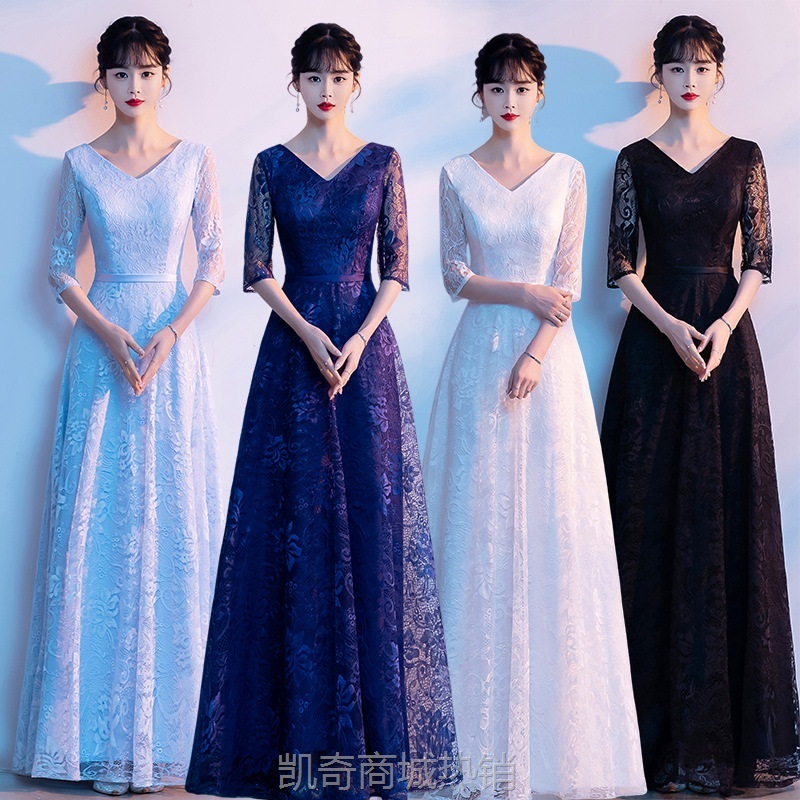 大合唱团演出服女长裙显瘦指挥主持人比赛晚礼服学生毕业表演服装