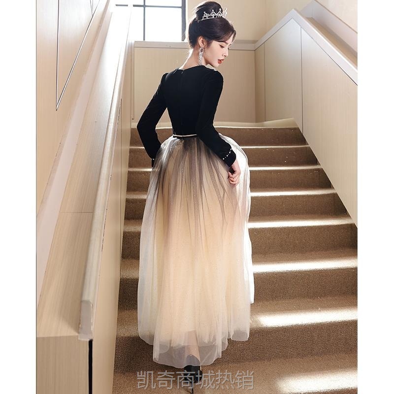 晚礼服女2024年新款高级感轻奢小众高端黑色主持人连衣裙网纱法式