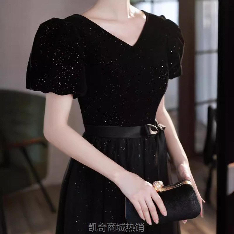 黑色晚礼服轻奢高级感大合唱团演出服女长裙成人表演服装冬季新款