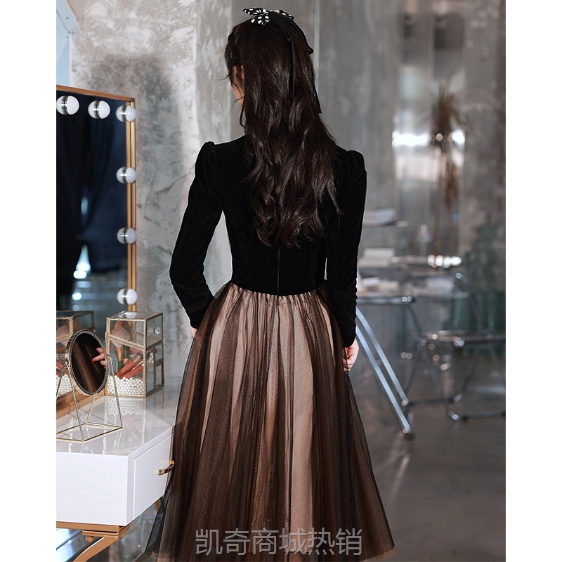 小晚礼服裙女宴会黑色年会冬季小个子洋装气质轻奢小众礼服