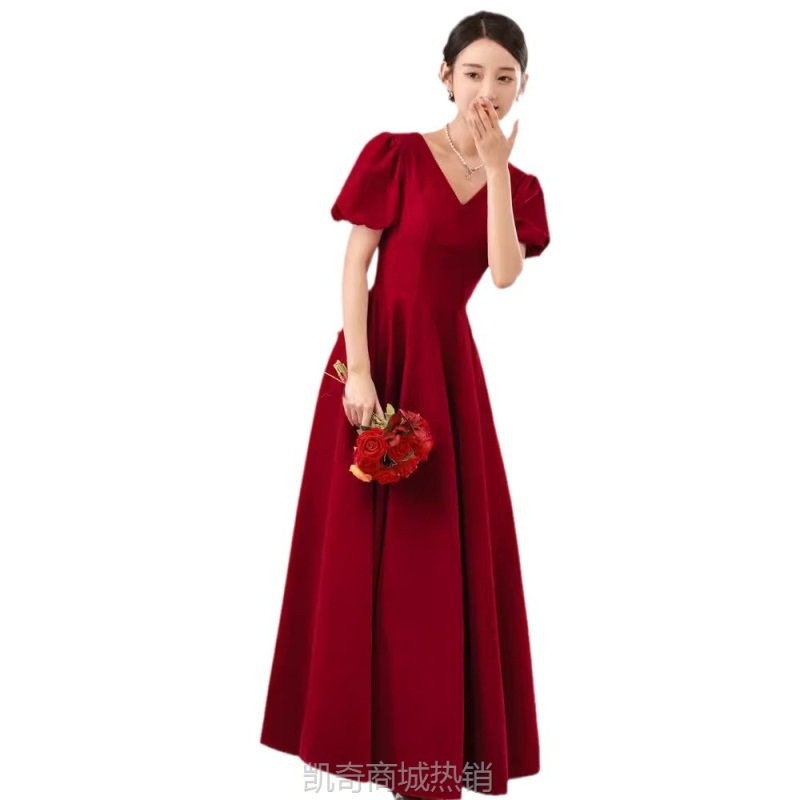 敬酒服新娘2023新款红色结婚便装女订婚高级晚礼服连衣裙平时可穿