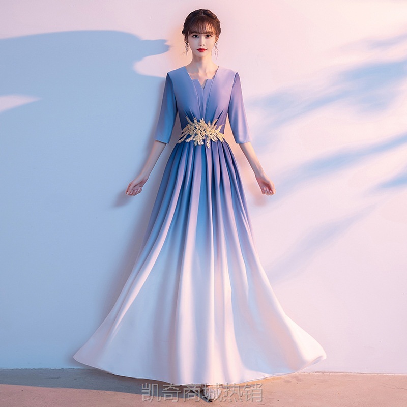 大合唱团演出服女长裙红歌比赛表演服装新款学生主持指挥朗诵礼服