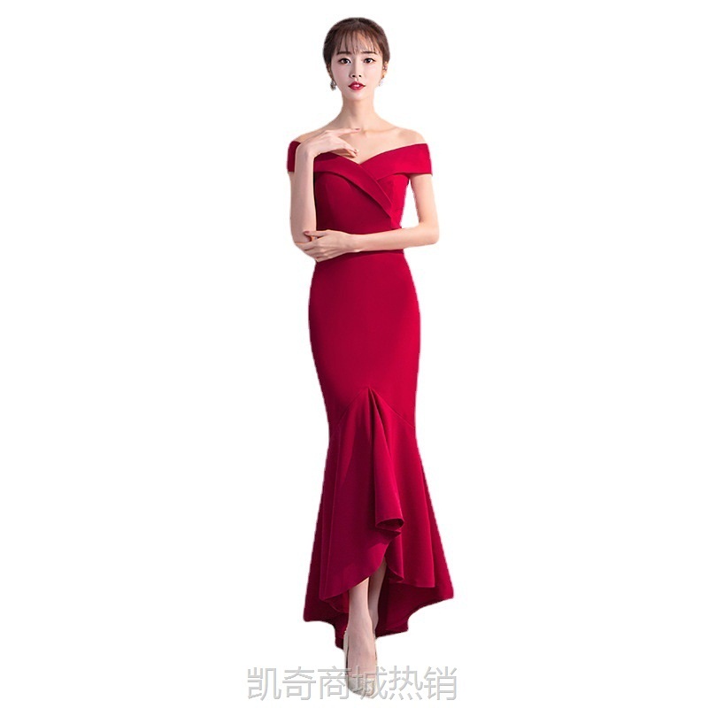 敬酒服新娘2023秋冬结婚新款红色中长款韩式礼服修身显瘦晚礼服女