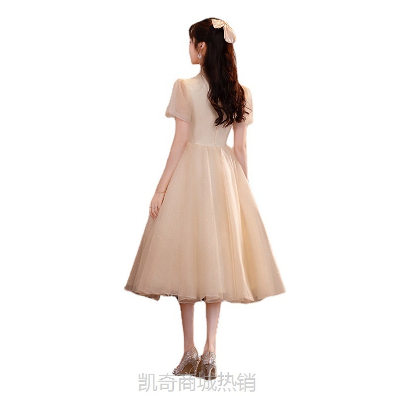 香槟色小晚礼服女网纱平时可穿生日订婚领证登记连衣裙夏平时可穿