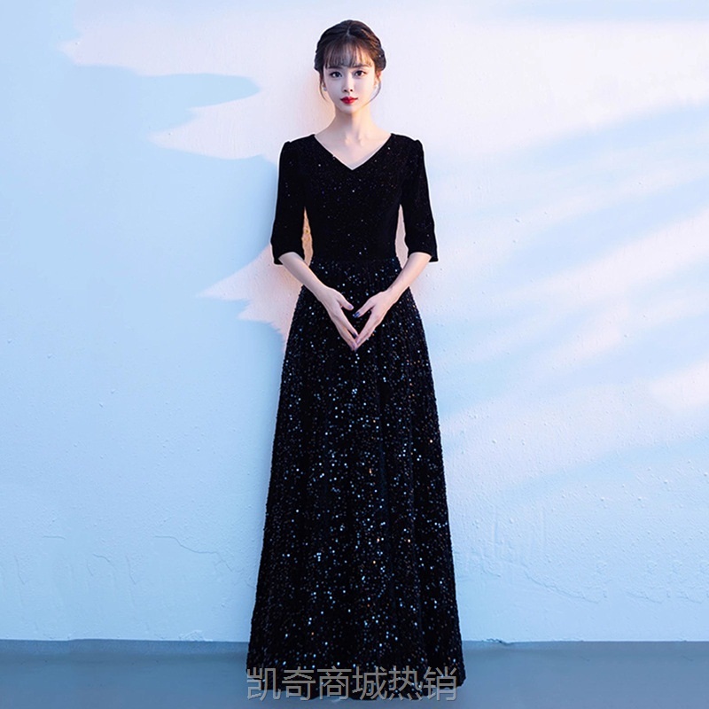 大合唱团演出服女长裙成人主持指挥晚礼服显瘦红歌朗诵比赛表演服