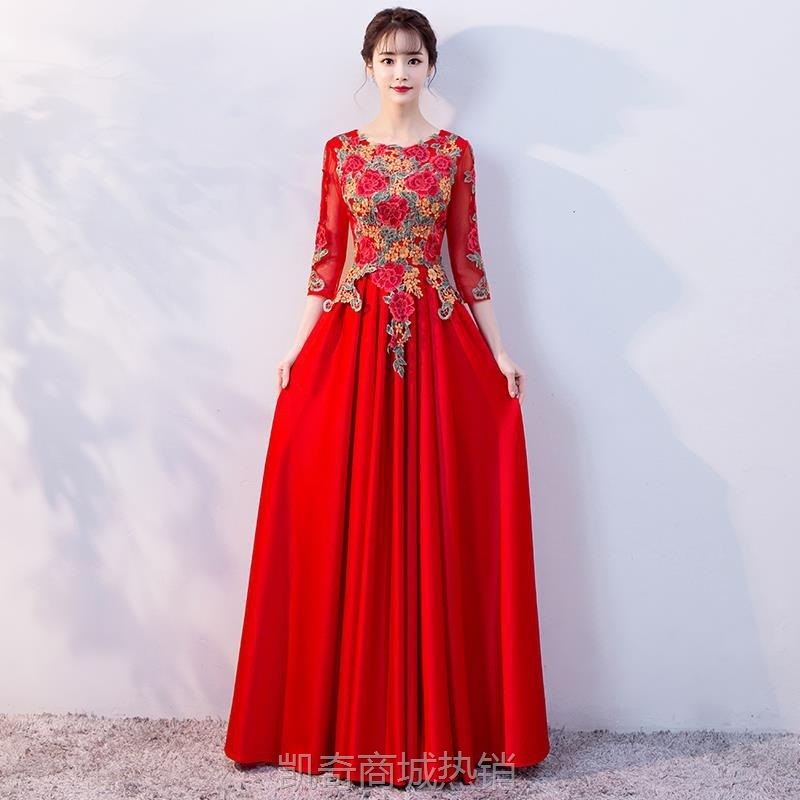 大合唱演出服女长裙大码修身走秀朗诵古筝表演中老年合唱团服装新