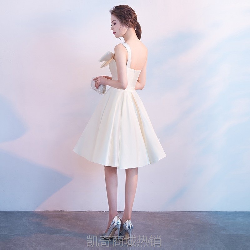 抹胸晚礼服女白色短款夏季伴娘小众平时可穿生日洋装连衣裙