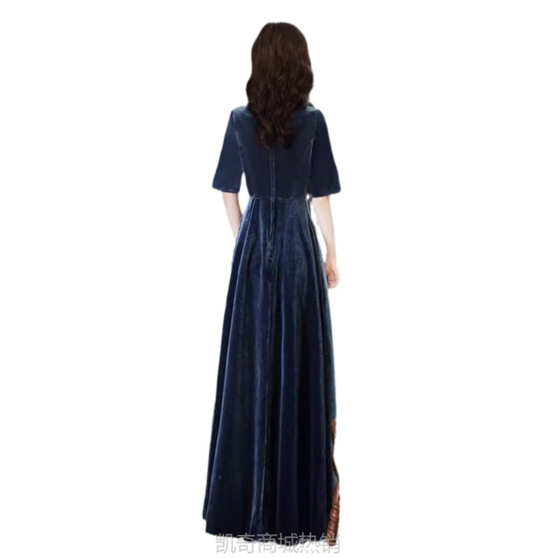 金丝绒大合唱演出服蓝色高端晚礼服女2024新款宴会气质年会主持人