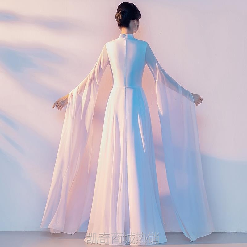 诗朗诵演奏服装白色大合唱演出服女艺考礼服古筝琵琶成人长裙仙气