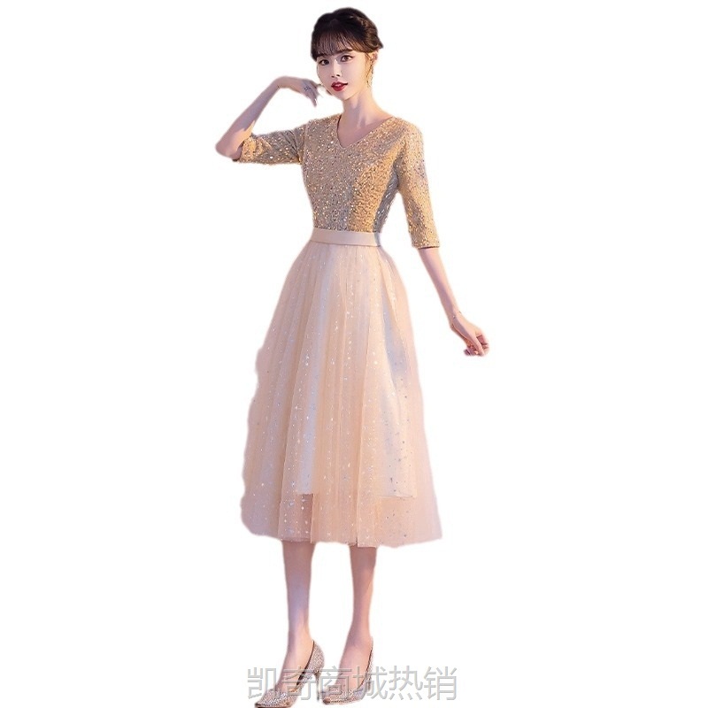 大合唱团演出服女成人短裙显瘦主持人红歌比赛诗歌朗诵时尚小礼服