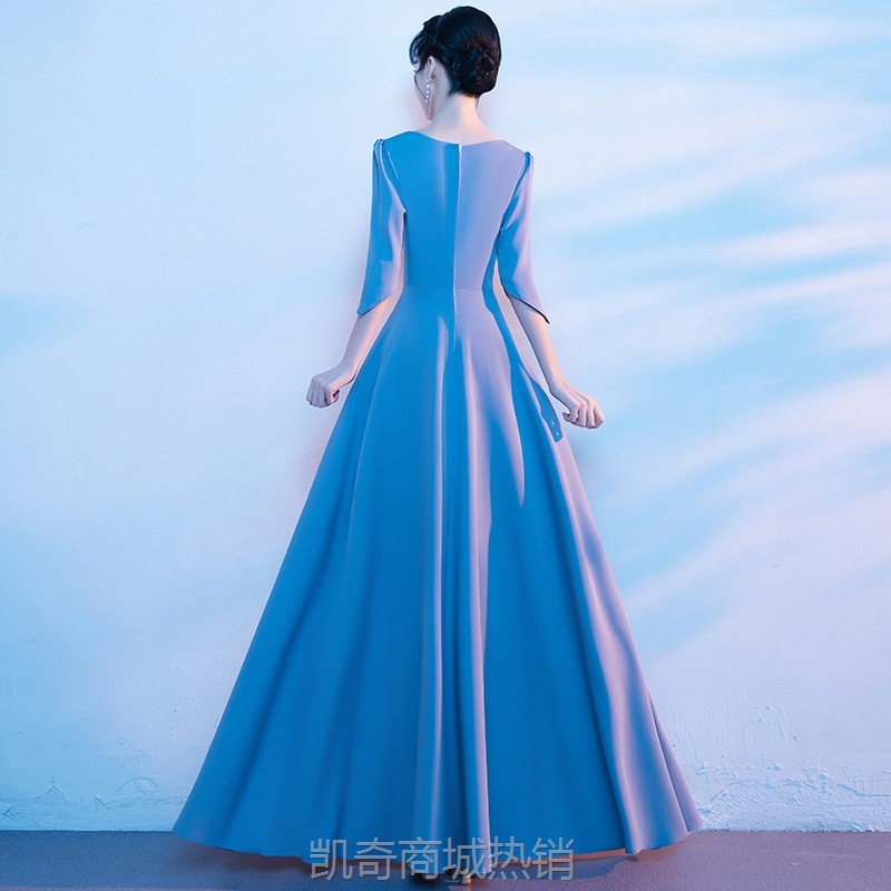 新款大合唱团演出服女长裙气质主持人礼服修身唱红歌指挥朗诵服装