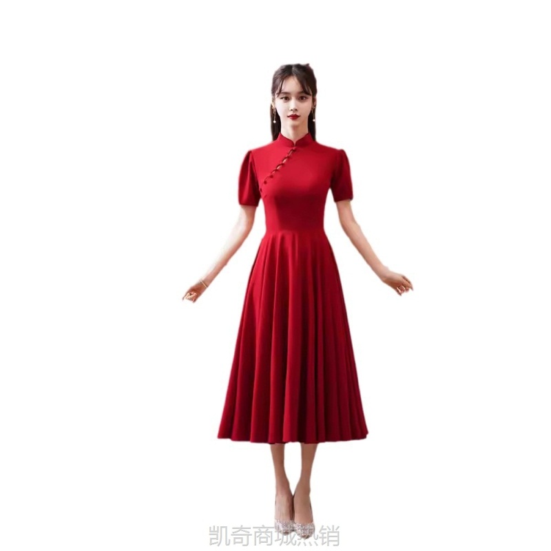 国风旗袍敬酒服新娘结婚订婚酒红色小个子礼服连衣裙回门平时可穿