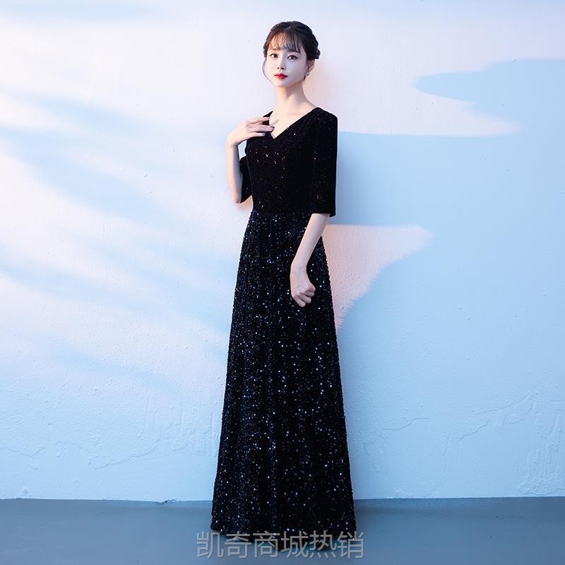 大合唱团演出服女长裙成人主持指挥晚礼服显瘦红歌朗诵比赛表演服