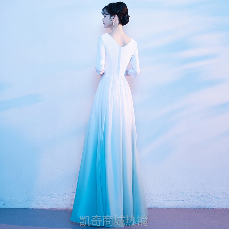 现代大合唱团演出服女长裙成人新款主持指挥服修身唱红歌比赛套装