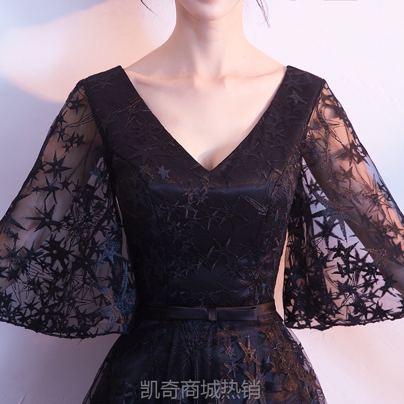 宴会晚礼服2024夏季新款黑色修身主持人女优雅性感显瘦长款连衣裙
