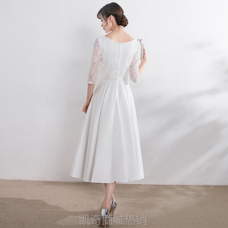 晚礼服2023新款中长款伴娘服姐妹裙宴会连衣裙领证小白裙生日派对
