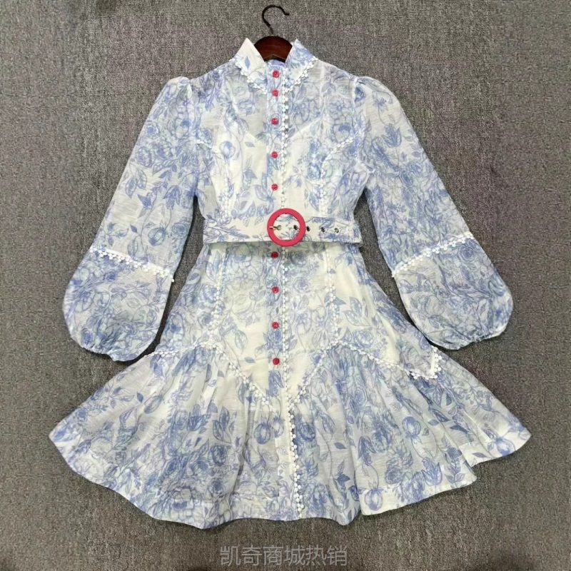 气质通勤风连衣裙2025夏季新款时尚印花泡泡袖设计感女装花边短裙