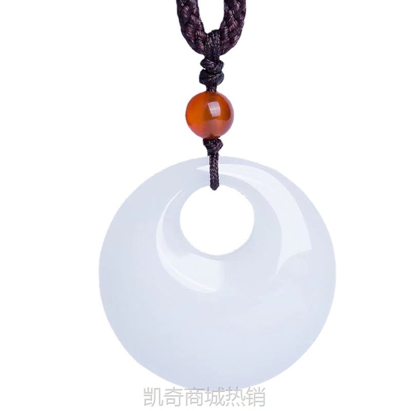 新疆羊脂白玉金丝玉平安扣白玉偏心平安扣吊坠和田玉石英岩玉挂件