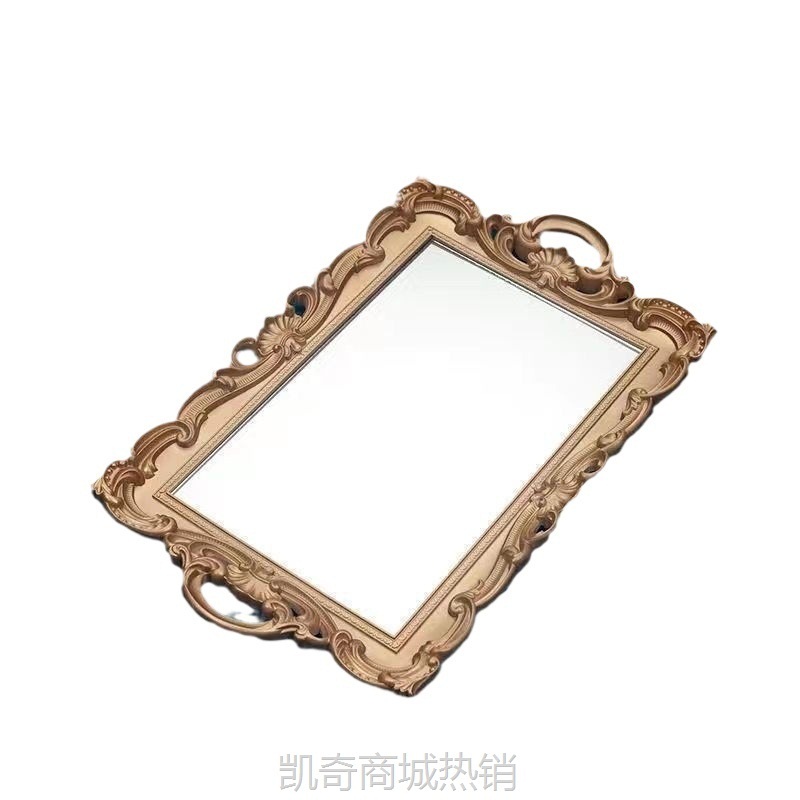 法式复古镜宫廷浮雕金属光泽化妆镜拍照镜欧式婚纱拍摄道具摆件
