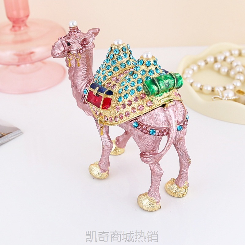 珐琅彩骆驼摆件工艺品镶钻合金首饰盒新疆桌面新疆旅游纪念品礼物
