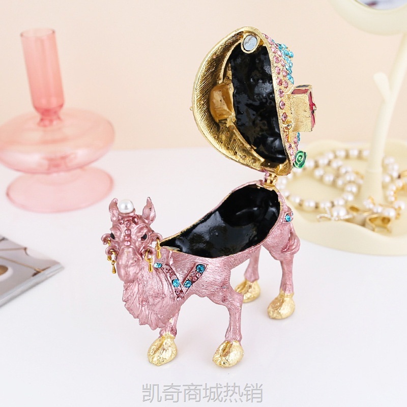 珐琅彩骆驼摆件工艺品镶钻合金首饰盒新疆桌面新疆旅游纪念品礼物