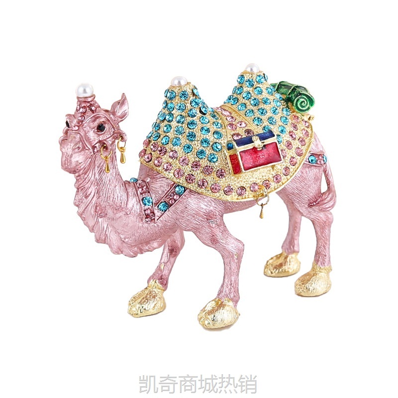 珐琅彩骆驼摆件工艺品镶钻合金首饰盒新疆桌面新疆旅游纪念品礼物