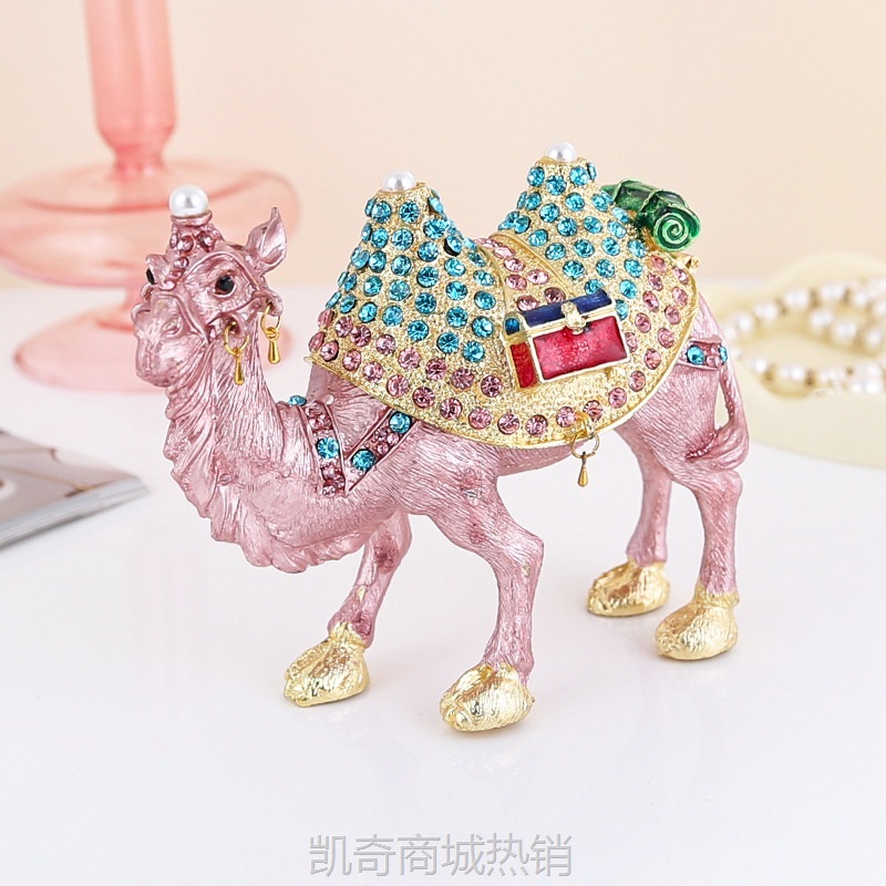 珐琅彩骆驼摆件工艺品镶钻合金首饰盒新疆桌面新疆旅游纪念品礼物
