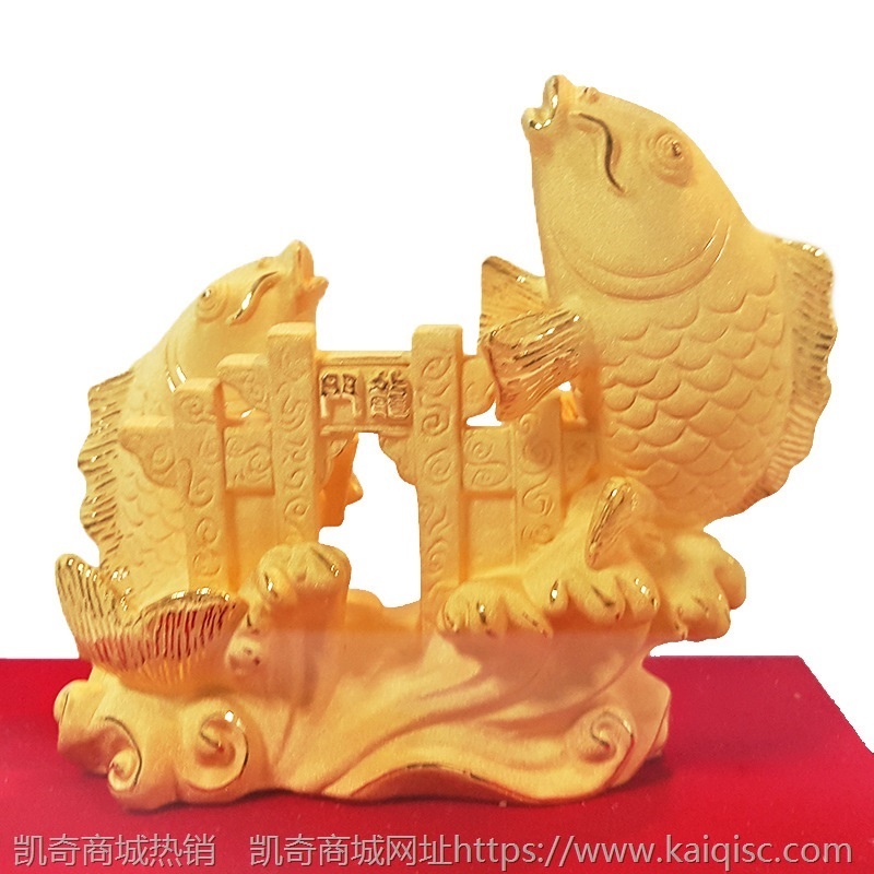 鱼跃龙门绒沙金摆件 年年有余鲤鱼跳龙门摆台 开业乔迁礼品批发