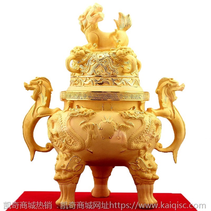 绒沙金聚财宝鼎摆件 龙纹三足金鼎新店开业工艺礼品招财旺财摆饰